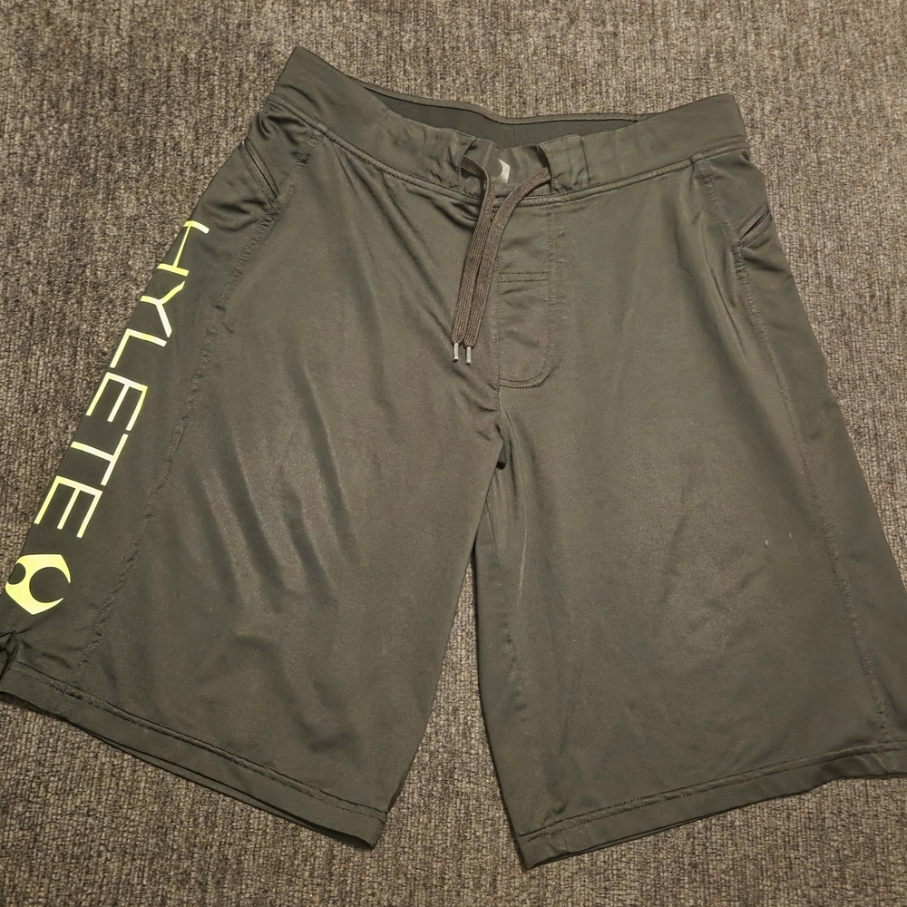 Hylete Men's Athletic Shorts Black with Neon Green Logo. Size M